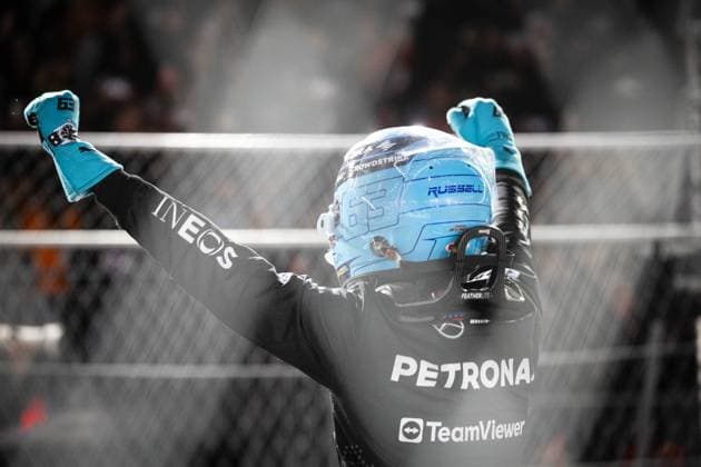 George Russell UK, Mercedes AMG Petronas F1 Team 63 , Winner of the Las Vegas Grand Prix USA, Formula 1 World Championship, Las Vegas Grand Prix, Las Vegas Strip Circuit, 23 11 2024 USA, Formula 1 World Championship, Las Vegas Grand Prix, Las Vegas Strip Circuit, 23 11 2024 Las Vegas Copyright: xEibner-Pressefoto ThomasxFuesslerx EP_TFR