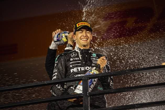 George Russell UK, Mercedes AMG Petronas F1 Team 63 , Winner of the Las Vegas Grand Prix USA, Formula 1 World Championship, Las Vegas Grand Prix, Las Vegas Strip Circuit, 23 11 2024 USA, Formula 1 World Championship, Las Vegas Grand Prix, Las Vegas Strip Circuit, 23 11 2024 Las Vegas Copyright: xEibner-Pressefoto ThomasxFuesslerx EP_TFR