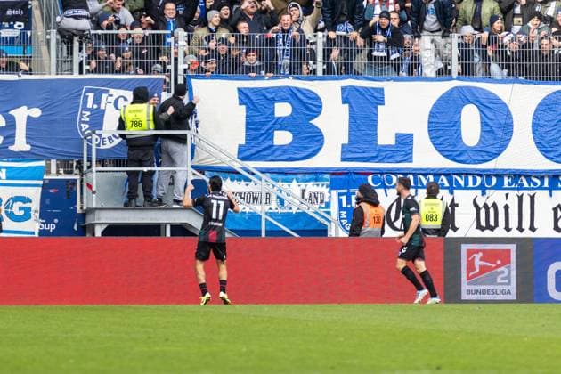 24 11 2024, Soccer, GER, Season, 2 Liga, Season 2024 2025, Matchday 13, SSV Jahn Regensburg 1 FC Magdeburg Cheering after the 1 0 for Magdeburg by Mohammed El Hankouri DFL REGULATIONS PROHIBIT ANY USE OF PHOTOGRAPHS AS IMAGE SEQUENCES AND OR QUASI VIDEO Regensburg Bayern Germany Jahnstadion Regensburg