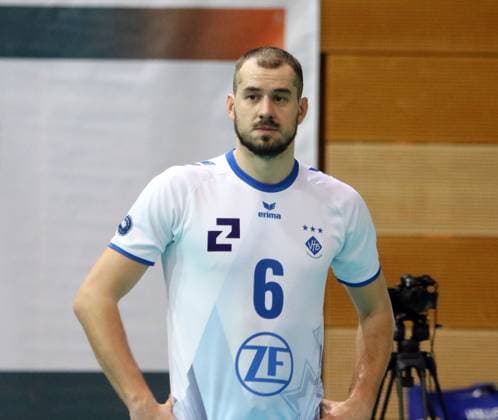 Frustration for Michal SUPERLAK Friedrichshafen , He Volleyball, DVV Pokal Quarterfinal 2024 25, TSV Haching Muenchen vs VfB Friedrichshafen, Geothermie Arena, Unterhaching, 24 11 24, Copyright:
