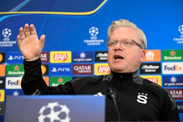 AC Sparta Praha head coach Lars Friis attends a press conference, PK, Pressekonferenz before the UEFA Champions League, round 5, match AC Sparta Praha vs Atletico Madrid, in Prague, Czech Republic, on November 25, 2024. (CTKxPhoto KaterinaxSulova) CTKPhotoP2024112504108  CTKPhotoP2024112504108