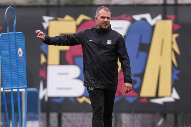 November 25, 2024, Sant Joan Despi, Barcelona, SPAIN: Hansi Flick, head coach during the training day of FC Barcelona, Barca ahead UEFA Champions League, football match against Stade Brestois 29 at Ciudad Esportiva Joan Gamper on November 25, 2024 in Sant Joan Despi, Barcelona, Spain. Sant Joan Despi SPAIN - ZUMAa181 20241125_zaa_a181_010 Copyright: xJavierxBorregox