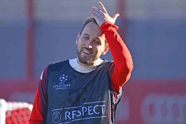 Harry KANE Bayern Muenchen , action,single image,cropped single motif,half figure,half figure final training soccer Champions League league phase, FC Bayern Muenchen Paris Saint German PSG on 26 11 2024, A L L I A N Z A R E N A