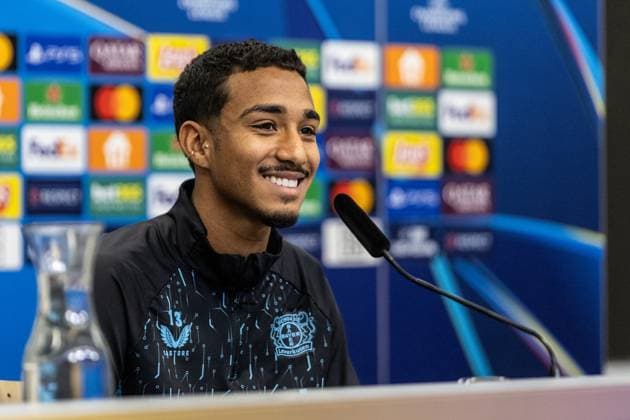 Press conference Bayer 04 Leverkusen, 25 11 2024 Arthur Bayer 04 Leverkusen, 13 Press conference Bayer 04 Leverkusen BayArena, Leverkusen, 25 11 2024 Press conference for the UEFA Champions League match against RB Salzburg Copyright: xBEAUTIFULxSPORTS Buriakovx