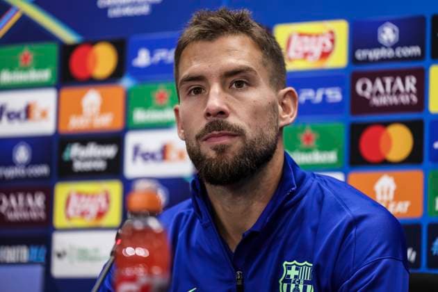November 25, 2024, Sant Joan Despi, Barcelona, SPAIN: Inigo Martinez attends his press conference, PK, Pressekonferenz during the training day of FC Barcelona, Barca ahead the UEFA Champions League, football match against Stade Brestois 29 at Ciudad Esportiva Joan Gamper on November 25, 2024 in Sant Joan Despi, Barcelona, Spain. Sant Joan Despi SPAIN - ZUMAa181 20241125_zaa_a181_041 Copyright: xJavierxBorregox
