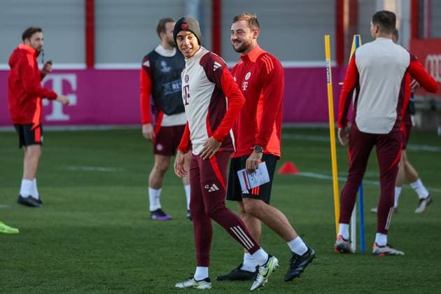 Jamal Musiala FC Bayern Muenchen, 42 laughing at training, Ger, Final training, FC Bayern Muenchen, Football, UEFA Champions League, Matchday 5, 2024 2025 season, 25 11 2024, Ger, Final training, FC Bayern Muenchen, Football, UEFA Champions League, Matchday 5, 2024 2025 season, 25 11 2024 Muenchen Copyright: xEibner-Pressefoto JennixMaulx EP_JML