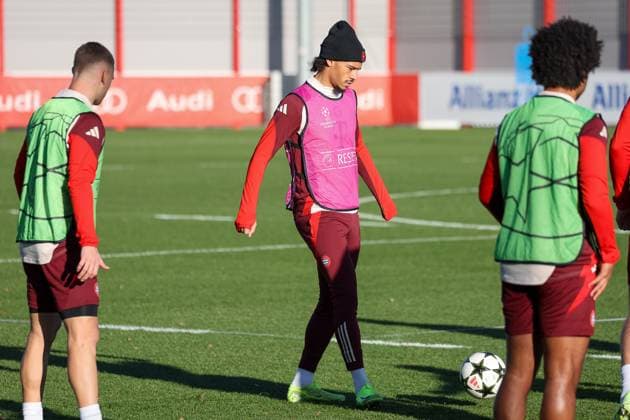 Leroy Sane FC Bayern Muenchen, 10 at training, Ger, Final training, FC Bayern Muenchen, Football, UEFA Champions League, Matchday 5, 2024 2025 season, 25 11 2024, Ger, Final training, FC Bayern Muenchen, Football, UEFA Champions League, Matchday 5, 2024 2025 season, 25 11 2024 Muenchen Copyright: xEibner-Pressefoto JennixMaulx EP_JML