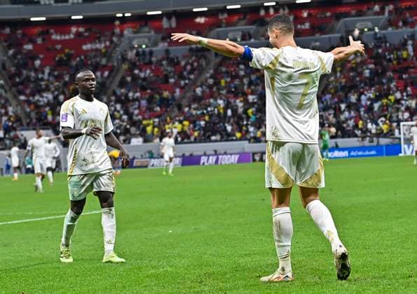 AFC CHAMPIONS LEAGUE ELITE, AL GHARAFA SC (QTR) v AL NASSR FC (KSA) Cristiano Ronaldo of Al Nassr FC celebrates after scoring a goal during the AFC Champions League elite west football match between Qatar s Al Gharafa SC and Saudi Arabia s Al Nassr FC at Al-Bayt Stadium in Al Khor, Qatar, on November 25, 2024 DOHA Qatar Copyright: xNAUSHADx