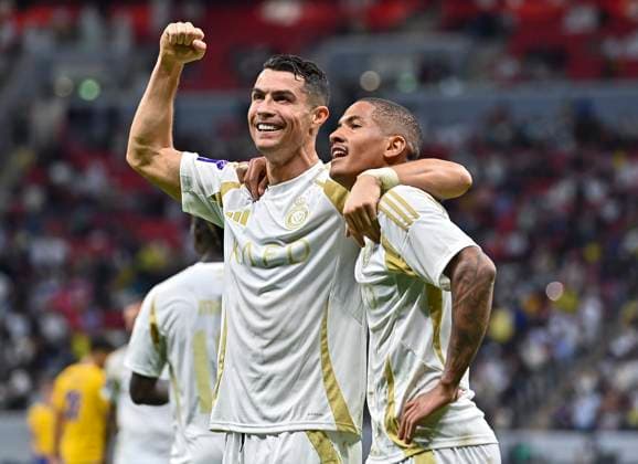 AFC CHAMPIONS LEAGUE ELITE, AL GHARAFA SC (QTR) v AL NASSR FC (KSA) Cristiano Ronaldo of Al Nassr FC celebrates after scoring a goal during the AFC Champions League elite west football match between Qatar s Al Gharafa SC and Saudi Arabia s Al Nassr FC at Al-Bayt Stadium in Al Khor, Qatar, on November 25, 2024 DOHA Qatar Copyright: xNAUSHADx