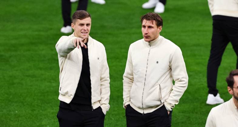 RB Leipzig pitch inspection Champions League Milan, 25 11 2024, Giuseppe Meazza Stadium, Football, Champions League, Matchday 1, RB Leipzig vs Inter Milan on 26 11 2024 , RB Leipzig pitch inspection , In the picture Christoph Baumgartner 14, RB Leipzig , Willi Orban 4, RB Leipzig , Picture Point