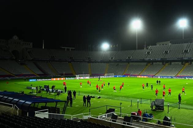STADE BRESTOIS - VEILLE DE LIGUE DES CHAMPIONS PHOTOPQR OUEST FRANCE Guillaume Saligot ; Barcelone ; 25 11 2024 ; Football - Ligue des Champions ( LDC ) - Entrainement et conference de presse Brest Roy avant le match -FCBarcelona VS. Stade Brestois 29 ( SB29 Brest ) au Lluís Companys Olympic Stadium Stade Olympique de Montjuic a Barcelone ( Espagne ) , le 25 Novembre 2024 . Ici l entrainement dans le stade . Photo : Guillaume Saligot Ouest-France Barcelone France  Copyright: xPHOTOPQR OUESTxFRANCE MAXPPPxGuillaumexSaligotx 20241125OFR0203 20241125OFR0203