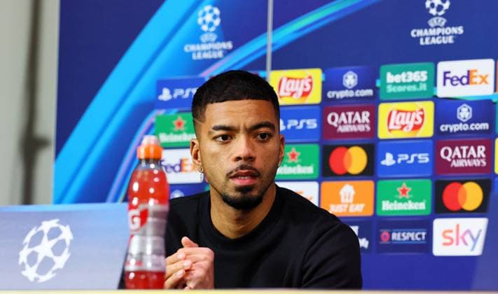 RB Leipzig Press Conference Champions League Milan, 25 11 2024, Giuseppe Meazza Stadium, Football, Champions League, Matchday 1, RB Leipzig vs Inter Milan on 26 11 2024 , RB Leipzig Press Conference , Pictured Benjamin Henrichs 39, RB Leipzig , Picture Point