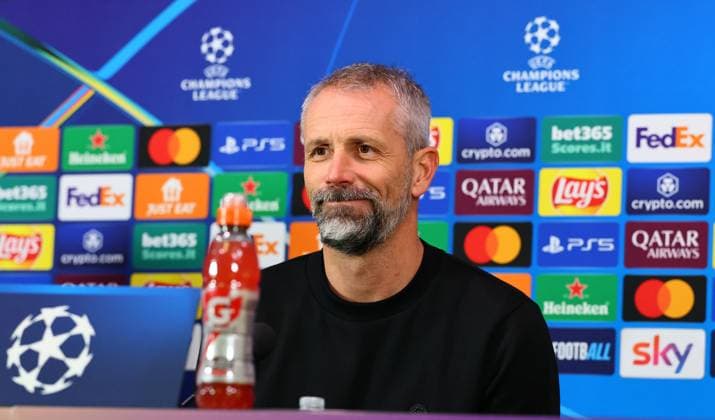 RB Leipzig Press Conference Champions League Milan, 25 11 2024, Giuseppe Meazza Stadium, Football, Champions League, Matchday 1, RB Leipzig vs Inter Milan on 26 11 2024 , RB Leipzig Press Conference , In the picture Coach Marco Rose, RB Leipzig , Picture Point