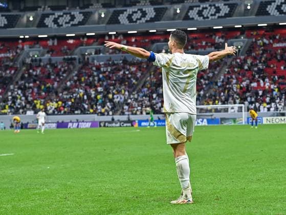 AFC CHAMPIONS LEAGUE ELITE, AL GHARAFA SC (QTR) v AL NASSR FC (KSA) Cristiano Ronaldo of Al Nassr FC celebrates after scoring a goal during the AFC Champions League elite west football match between Qatar s Al Gharafa SC and Saudi Arabia s Al Nassr FC at Al-Bayt Stadium in Al Khor, Qatar, on November 25, 2024 DOHA Qatar Copyright: xNAUSHADx