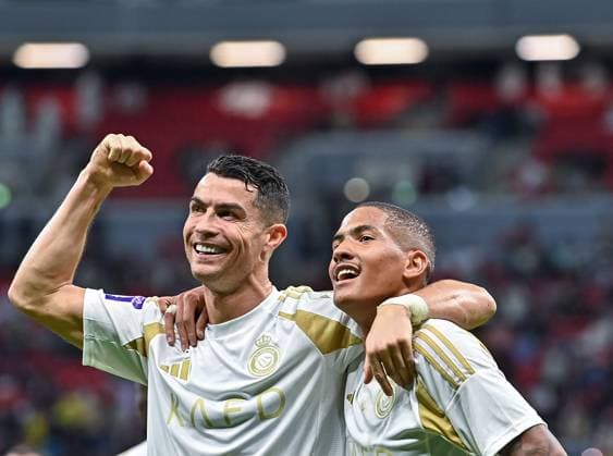 AFC CHAMPIONS LEAGUE ELITE, AL GHARAFA SC (QTR) v AL NASSR FC (KSA) Cristiano Ronaldo (L) of Al Nassr FC celebrates after scoring a goal during the AFC Champions League elite west football match between Qatar s Al Gharafa SC and Saudi Arabia s Al Nassr FC at Al-Bayt Stadium in Al Khor, Qatar, on November 25, 2024 DOHA Qatar Copyright: xNAUSHADx