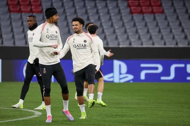 Warren Zaire Emery Paris Saint Germain, PSG, 33 with Bradley Barcola Paris Saint Germain, PSG, 29 at training, Ger, Final training, Paris Saint Germain, PSG, Football, UEFA Champions League, Matchday 5, 2024 2025 season, 25 11 2024, Ger, Final training, Paris Saint Germain, PSG, Football, UEFA Champions League, Matchday 5, 2024 2025 season, 25 11 2024 Munich Copyright: xEibner-Pressefoto JennixMaulx EP_JML