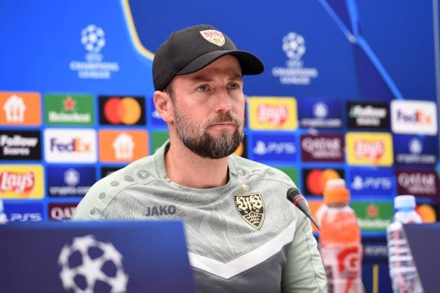 CRVENA ZVEZDA vs STUTTGART SEBASTIAN HOENES Stuttgart football coach at the press conference, PK, Pressekonferenz before the UEFA Champions League match against Crvena zvezda at the Rajko Mitic stadium, Belgrade 26.11.2024. Nebojsa Parausic MN press Photo Football, Champions League, Red Star, Stuttgart Belgrade Stadion Rajko Mitic Serbia Copyright: xNebojsaxParausicx xMNxPressx
