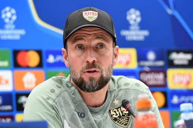 CRVENA ZVEZDA vs STUTTGART SEBASTIAN HOENES Stuttgart football coach at the press conference, PK, Pressekonferenz before the UEFA Champions League match against Crvena zvezda at the Rajko Mitic stadium, Belgrade 26.11.2024. Nebojsa Parausic MN press Photo Football, Champions League, Red Star, Stuttgart Belgrade Stadion Rajko Mitic Serbia Copyright: xNebojsaxParausicx xMNxPressx