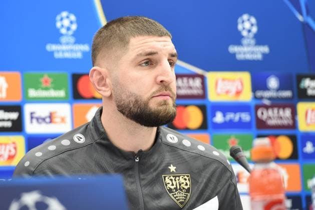 CRVENA ZVEZDA vs STUTTGART JEFF CHABOT Stuttgart football player at the press conference, PK, Pressekonferenz before the UEFA Champions League match against Crvena zvezda at the Rajko Mitic stadium, Belgrade 26.11.2024. Nebojsa Parausic MN press Photo Football, Champions League, Red Star, Stuttgart Belgrade Stadion Rajko Mitic Serbia Copyright: xNebojsaxParausicx xMNxPressx