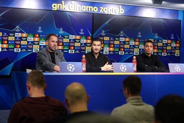 UEFA Chapmions League: Borussia Dortmund press Head Coach of Borussia Dortmund Nuri Sahin and player Felix Nmecha speaks on a press conference, PK, Pressekonferenz at Maksimir Stadium in Zagreb, Croatia, on November 26, 2024.  IgorxKralj PIXSELL