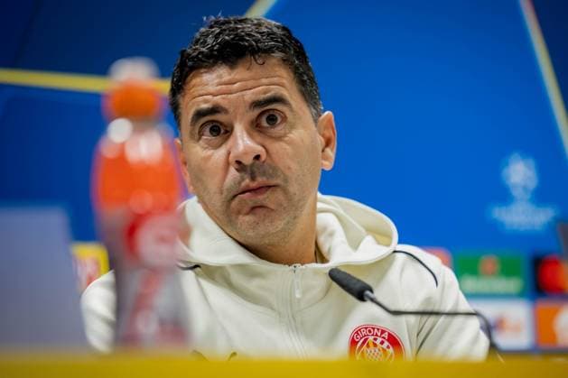 SOCCER - UEFA CL, Sturm vs Girona KLAGENFURT,AUSTRIA,26.NOV.24 - SOCCER - UEFA Champions League, SK Sturm Graz vs Girona FC, preview, press conference, PK, Pressekonferenz Girona. Image shows head coach Miguel Sanchez (Girona).  GEPAxpictures xMatthiasxTrinkl
