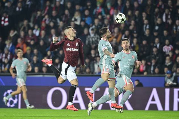 (L-R) Lukas Haraslin of Sparta and Javi Galan of Atletico in action during the football Champions League 5th round match Sparta Praha vs Atletico Madrid in Prague, Czech Republic, November 26, 2024. (CTKxPhoto RomanxVondrous) CTKPhotoP2024112606805  CTKPhotoP2024112606805