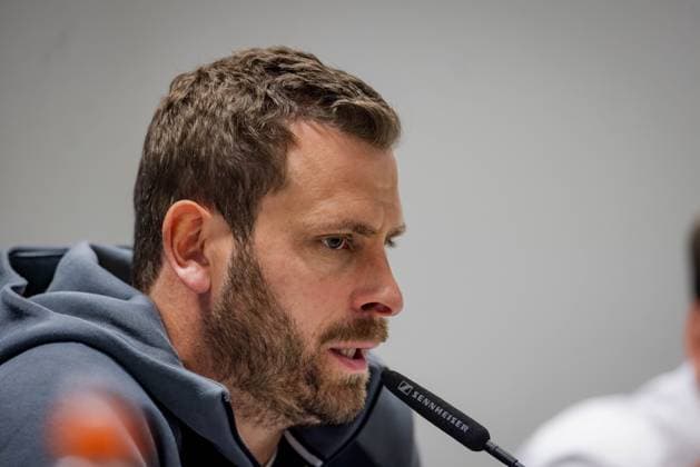 SOCCER - UEFA CL, Sturm vs Girona KLAGENFURT,AUSTRIA,26.NOV.24 - SOCCER - UEFA Champions League, SK Sturm Graz vs Girona FC, preview, press conference, PK, Pressekonferenz Sturm. Image shows head coach Juergen Saeumel (Sturm).  GEPAxpictures xMatthiasxTrinkl