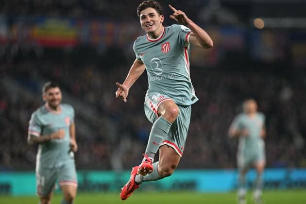 Julian Alvarez of Atletico celebrates a goal during the football Champions League 5th round match Sparta Praha vs Atletico Madrid in Prague, Czech Republic, November 26, 2024. (CTKxPhoto MichaelaxRihova) CTKPhotoP2024112606933  CTKPhotoP2024112606933