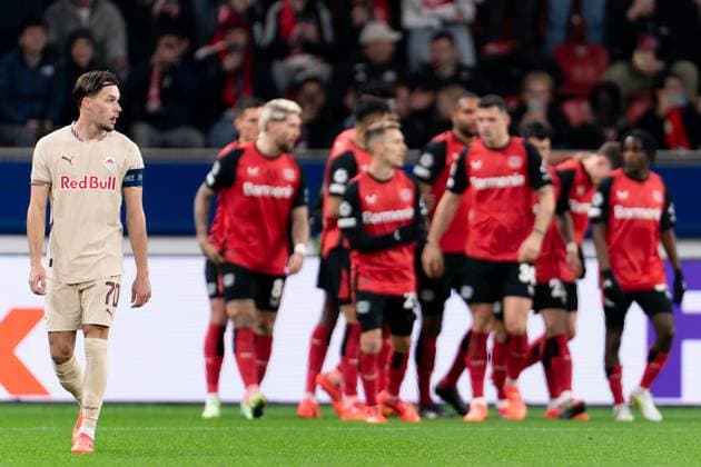 2024-11-26 Bayer 04 Leverkusen v FC Salzburg - UEFA Champions League 2024 25 League Phase MD5 LEVERKUSEN, GERMANY - NOVEMBER 26: Amar Dedic of FC Salzburg looks dejected after conceding the team s first goal during the UEFA Champions League 2024 25 League Phase MD5 match between Bayer 04 Leverkusen and FC Salzburg at BayArena on November 26, 2024 in Leverkusen, Germany. (Photo by Joris Verwijst BSR Agency) Leverkusen Germany Content not available for redistribution in The Netherlands directly or indirectly through any third parties. Copyright: xBSRxAgencyx