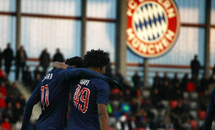 November 26, 2024, Munich, Bayern, Germany: Oumar Camara of PSG celebrates after scoring during the UEFA Youth League 2024 Soccer match between FC Bayern Munich and PSG Paris Saint-Germain at the Bayern Campus Stadium in Munich, Bayern , Germany. November 26th, 2024 Munich Germany - ZUMAe140 20241126_zip_e140_002 Copyright: xDavidexEliasx