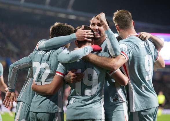 Atletico players celebrate a goal during the football Champions League 5th round match Sparta Praha vs Atletico Madrid in Prague, Czech Republic, November 26, 2024. (CTKxPhoto MichaelaxRihova) CTKPhotoP2024112607975  CTKPhotoP2024112607975
