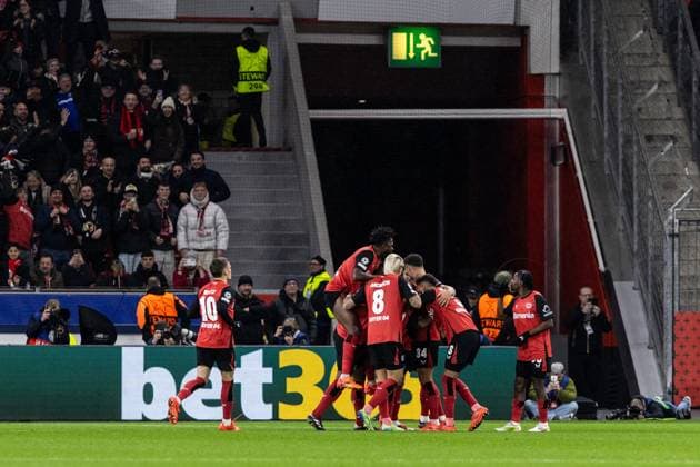 UEFA Champions League Bayer 04 Leverkusen FC Salzburg 26 11 2024 Bayer 04 Leverkusen in jubilation, 2 0 Alejandro Grimaldo Bayer 04 Leverkusen, 20 UEFA Champions League Bayer 04 Leverkusen FC Salzburg BayArena, Leverkusen 26 11 2024 Copyright: xBEAUTIFULxSPORTS Buriakovx