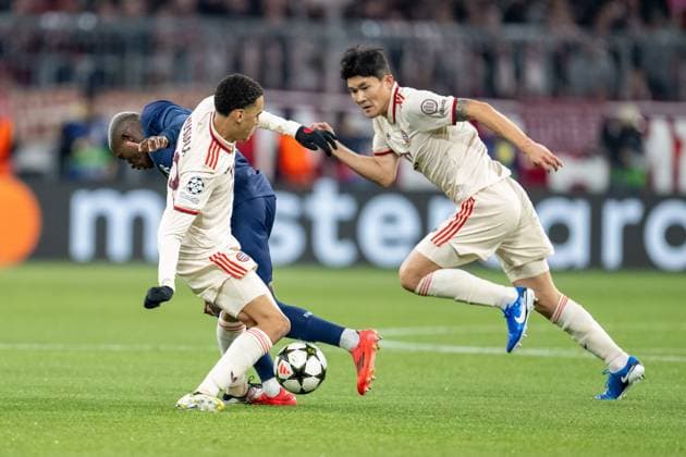 Jamal Musiala 42 FC Bayern Muenchen , Nuno Mendes 25 Paris Saint Germain , Minjae Kim 3 FC Bayern Muenchen , FC Bayern Muenchen vs Paris Saint Germain, Football, UEFA Champions League, Matchday 5, 26 11 2024 DFB regulations prohibit any use of photographs as image sequences and or quasi video Muenchen Bayern Germany Copyright: xkolbert-press UlrichxGamelx