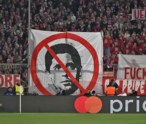 26 11 2024, Football UEFA Championsleague 2024 2025 5 Matchday, FC Bayern Munich Paris St Germain, in the Allianz Arena Munich Nasser Al Khelaifi Qatari businessman and president of Paris St Germain, the Bayern fans have a clear stance DFL and DFB regulations prohibit any use of photographs as image sequences and or quasi video