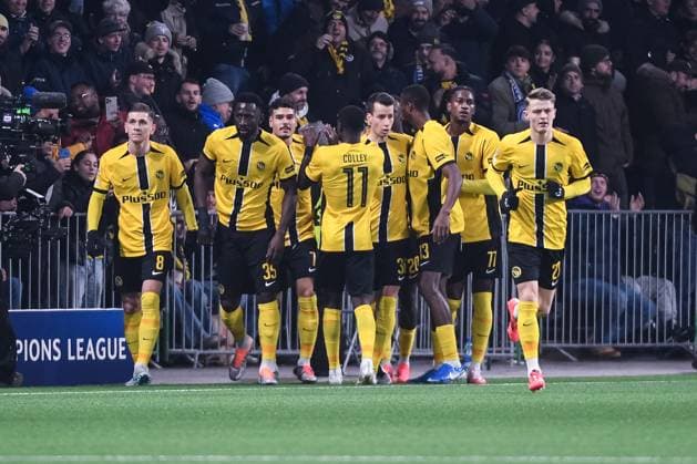 BERN, SWITZERLAND NOVEMBER 26 Silvere Ganvoula of Young Boys L celebrates his goal with team during the UEFA Champions League 2024 25 League Phase MD5 match between BSC Young Boys and Atalanta BC at Stadion Wankdorf on November 26, 2024 in Bern, Switzerland Bern Stadion Wankdorf Bern Switzerland Copyright: xJustPictures.ch ManuelxWinterbergerx jp-en-EuSpIm-JP4_MAN_YB_Atalanta_26Nov2024_BE_01203