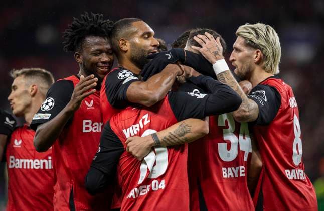 Leverkusen, Germany 26th Nov 2024 Goal celebration Edmond Tapsoba LEV Jonathan Tah LEV Florian Wirtz LEV Robert Andrich LEV Bayer Leverkusen FC Salzburg 26 11 2024