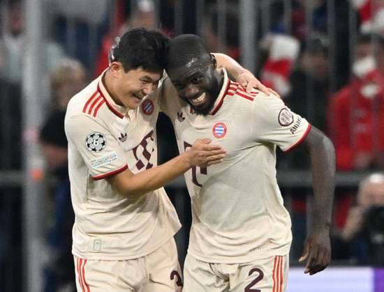 GOAL to 1 0 Min jae Kim FC Bayern Muenchen FCB 03 Goal celebration with Dayot Upamecano FC Bayern Muenchen FCB 02 FC Bayern Muenchen FCB vs Paris Saint Germain PSG Matchday 5 26 11 2024 DFL REGULATIONS PROHIBIT ANY USE OF PHOTOGRAPHS AS IMAGE SEQUENCES AND OR QUASI VIDEO FC Bayern Muenchen FCB vs Paris Saint Germain PSG