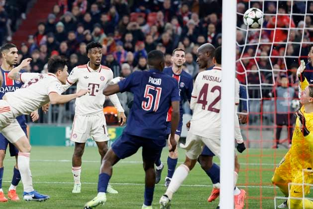 Bild v l Min jae Kim FC Bayern Muenchen, 3 , Goal scored, erzielt das Tor zum 1 0, celebrate the goal 26 11 2024, Fussball, UEFA Champions League, Bayern Muenchen Paris St Germain, GER, Muenchen, Allianz Arena, DFL REGULATIONS PROHIBIT ANY USE OF PHOTOGRAPHS AS IMAGE SEQUENCES AND OR QUASI VIDEO Copyright: HMBxMedia xHeikoxBecker