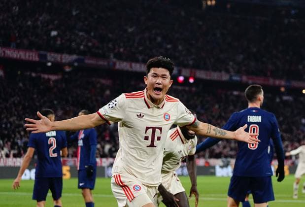 November 26 2024: Min-jae Kim of Bayern Munich celebrates the teams first goal during a Champions League Matchday 5 game, FC Bayern Munich versus Paris Saint-Germain, at Allianz Areana, Munich, Germany. CSM Munich Germany - ZUMAc04_ 20241126_zma_c04_002 Copyright: xUlrikxPedersenx