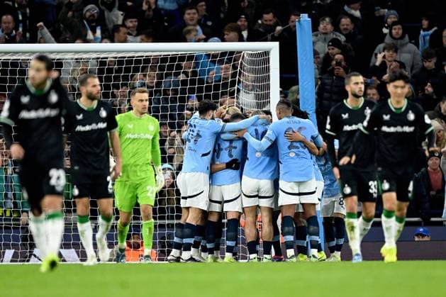 MANCHESTER - Erling Haaland of Manchester City FC celebrates the 1-0 during the UEFA Champions league match between Manchester City FC and Feyenoord at Etihad Stadium on Nov. 26, 2024 in Manchester, England. ANP Hollandse Hoogte UEFA Champions League 2024 25 League Phase MD5 2024 25 xVIxANPxSportx xGerritxvanxKeulenxIVx 514346266 originalFilename: 514346266.jpg