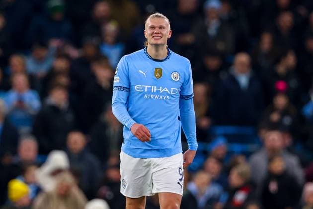 Manchester City FC v Feyenoord Erling Haaland of Manchester City celebrates his opening goal 1-0 during the Manchester City FC v Feyenoord UEFA Champions League Round 1 league stage match at the Etihad Stadium, Manchester, England, United Kingdom on 26 November 2024 Editorial use only. All images are copyright Every Second Media Limited. No images may be reproduced without prior permission. Copyright: xIMAGO EveryxSecondxMediax ESM-1226-0041