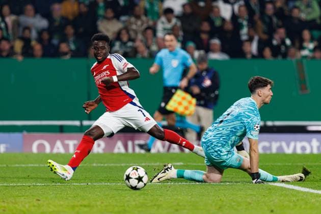 Bukayo Saka, Franco Israel seen during UEFA Champions League game between teams of Sporting CP and Arsenal FC (Maciej Rogowski) Lisbon Estadio Jose Alvalade Portugal Copyright: xMaciejxRogowskix sportingarsenal2425-9