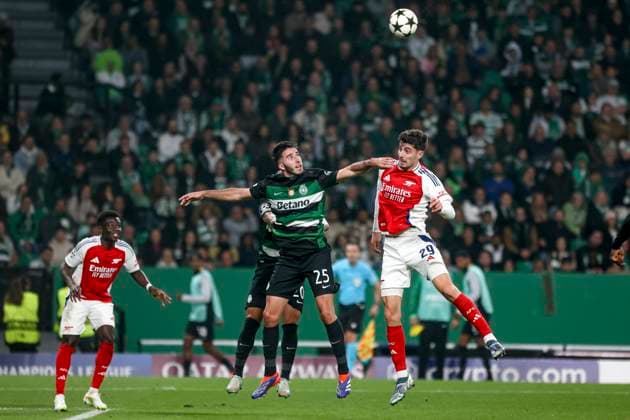 Goncalo Inacio defender of Sporting CP battle for the ball with Kai Havertz midfielder of Arsenal FC during the UEFA Champions League 2024 25 League Phase MD4 match between Sporting Clube de Portugal and Arsenal FC at Estadio Jose Alvalade on November 26, 2024 in Lisbon, Portugal. UEFA Champions League - Sporting CP vs Arsenal FC (Valter Gouveia SPP) Copyright: xValterxGouveia SPPx spp-en-VaGo-VG_L0092