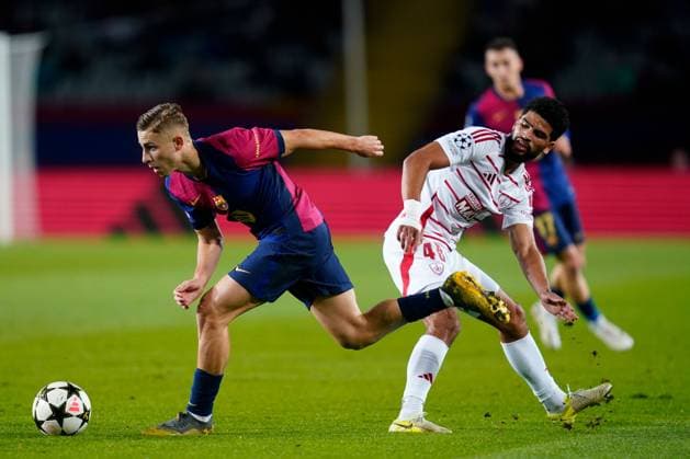 Fermin Lopez of FC Barcelona, Barca and Mahdi Camara of Stade Brestois FC Barcelona v Stade Brestois, UEFA Champions League match, date 5. Football, Lluis Companys Stadium, Barcelona, Spain - 26 Nov 2024 Editorial use only  Copyright: xBaguxBlanco Pressinphoto Shutterstockx 14945346ai