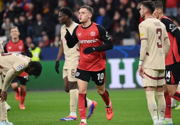 Jubel 3 0 Florian Wirtz Bayer 04 Leverkusen 26 11 2024, Football UEFA Champions League 2024 25, 5 Matchday Bayer 04 Leverkusen RB Salzburg Leverkusen BayArena Nordrhein Westfalen Germany Team2