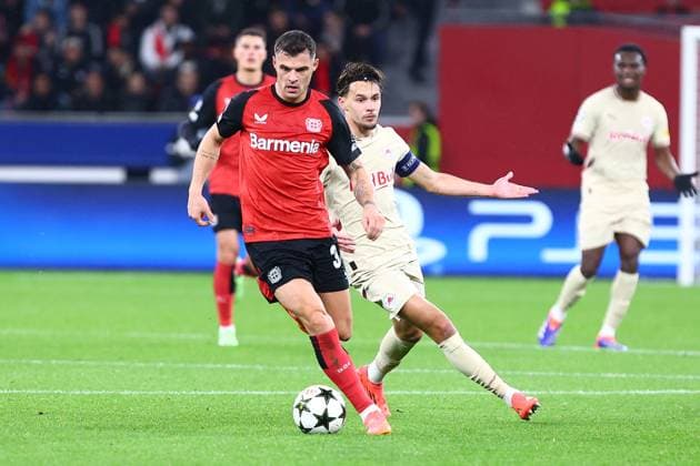 Granit Xhaka 34 Bayer 04 Leverkusen Bayer 04 Leverkusen vs FC Salzburg, Football, UEFA Champions League, Matchday 5, 26 11 2024 Photo kolbert press Ant Palmer BayArena NRW Germany Copyright: xkolbert-press AntxPalmerx