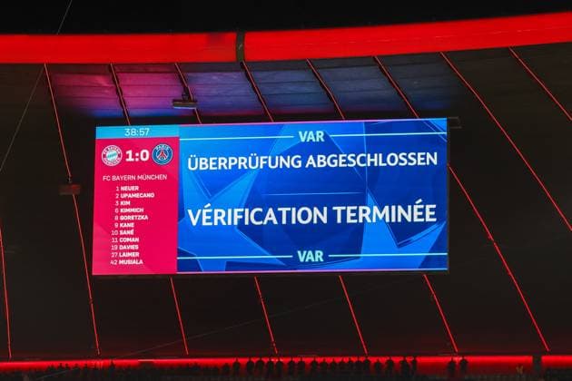 Display Video wall VAR review after 1 0 is completed, GER, FC Bayern Muenchen FCB vs Paris Saint Germain PSG , Football, UEFA Champions League, Matchday 5, Season 2024 2025, 26 11 2024 , GER, FC Bayern Muenchen FCB vs Paris Saint Germain PSG , Football, UEFA Champions League, Matchday 5, Season 2024 2025, 26 11 2024 Muenchen Copyright: xEibner-Pressefoto JennixMaulx EP_JML