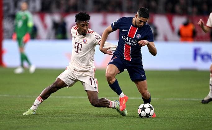 FOOTBALL CHAMPIONS LEAGUE SEASON 2024 2025 Preliminary Round 5 Matchday FC Bayern Muenchen Paris Saint Germain 26 11 2024 Kingsley Coman left, FC Bayern Muenchen vs Achraf Hakimi right, Paris Saint Germain