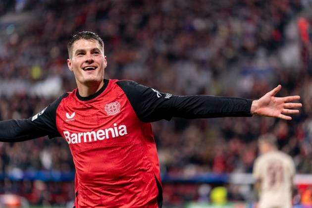 2024-11-26 Bayer 04 Leverkusen v FC Salzburg - UEFA Champions League 2024 25 League Phase MD5 LEVERKUSEN, GERMANY - NOVEMBER 26: Patrik Schick of Bayer 04 Leverkusen celebrates after scoring the team s fourth goal during the UEFA Champions League 2024 25 League Phase MD5 match between Bayer 04 Leverkusen and FC Salzburg at BayArena on November 26, 2024 in Leverkusen, Germany. (Photo by Joris Verwijst BSR Agency) Leverkusen Germany Content not available for redistribution in The Netherlands directly or indirectly through any third parties. Copyright: xBSRxAgencyx