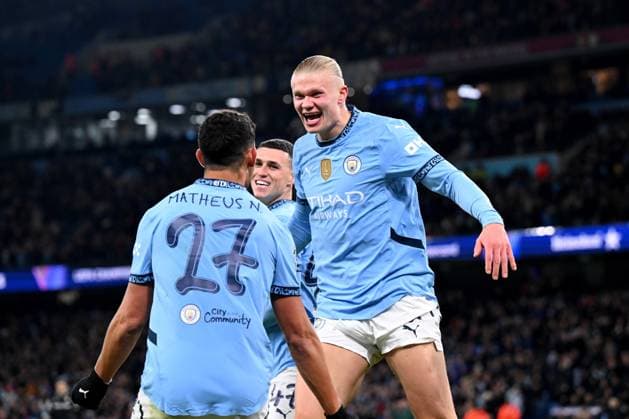 MANCHESTER - Erling Haaland of Manchester City FC celebrates 3-0 during the UEFA Champions league match between Manchester City FC and Feyenoord at Etihad Stadium on Nov. 26, 2024 in Manchester, England. ANP Hollandse Hoogte UEFA Champions League 2024 25 League Phase MD5 2024 25 xVIxANPxSportx xGerritxvanxKeulenxIVx 514349659 originalFilename: 514349659.jpg